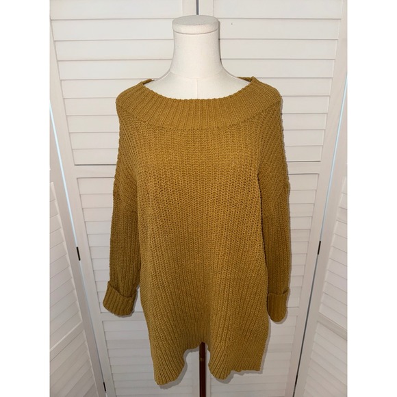 Aerie Womens Small Chunky Knit Tunic Sweater Mustard Gold Pullover - Picture 1 of 7
